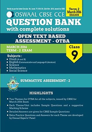 Download Oswaal CBSE CCE Question Bank With Complete Solutions For Class 9 Term II (Oct-Mar 2016 ) Open Text Based Assessment (OTBA) - Panel of Experts | ePub